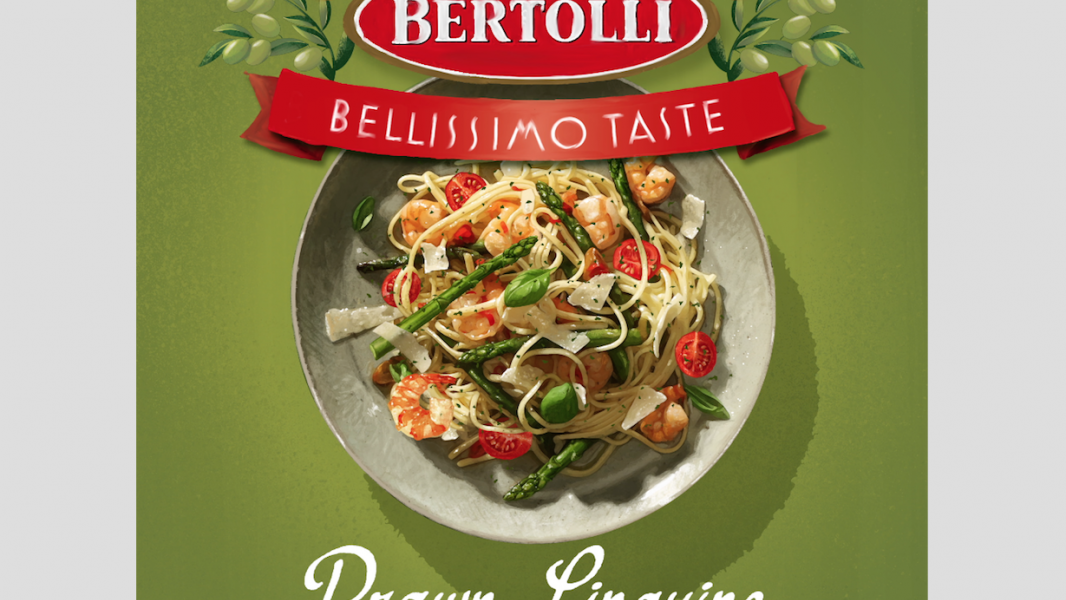 Bertolli Prawn Linguine food styling commercial shoot by Sander de Ponti