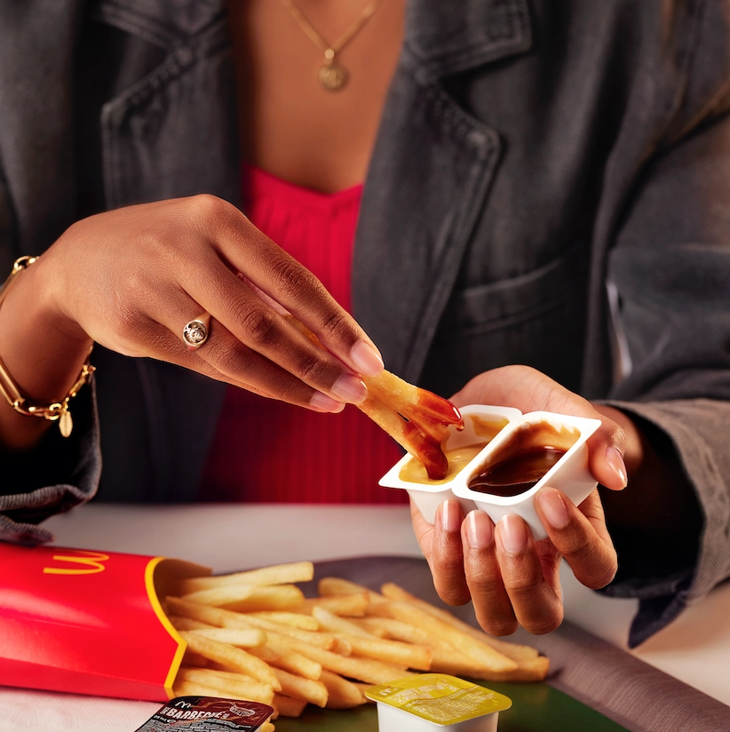 Person eating french fries for a Mc Donalds food styling photoshoot by Sander de Ponti and No Points Studio's